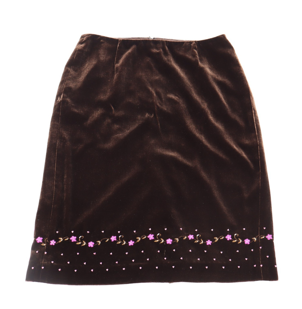 Ann Taylor Sz 14 Brown Velvet Embroidered Beaded Skirt Y2K Midi Skirt